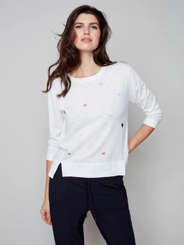 Embroidered Hearts Sweater - Natural - C2484
