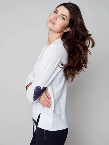 Embroidered Hearts Sweater - Natural - C2484
