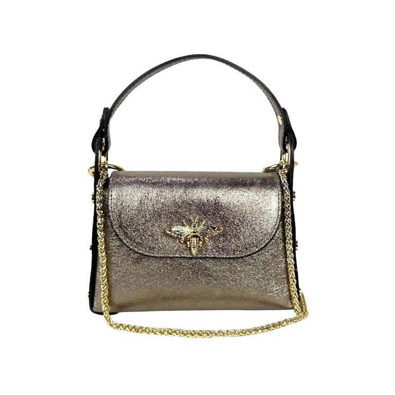 Metallic Leather Bag w/ Studs and Bee: Rose