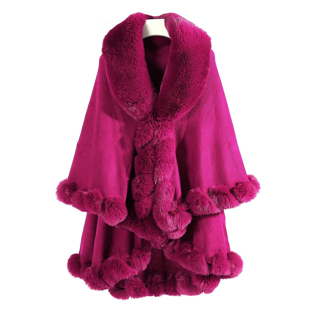 PEACH ACCESSORIES - PE371 Double layer faux fur trimmed capes: Raspberry