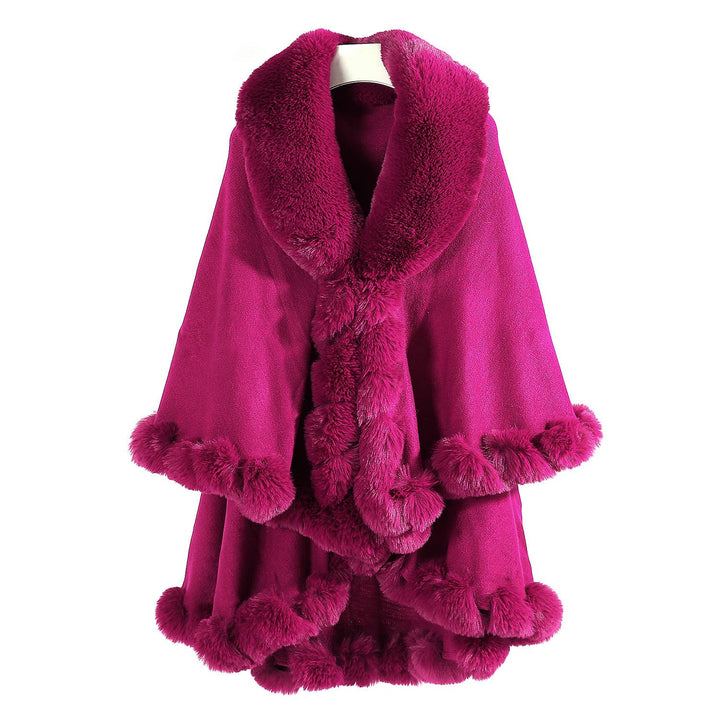 PEACH ACCESSORIES - PE371 Double layer faux fur trimmed capes: Raspberry