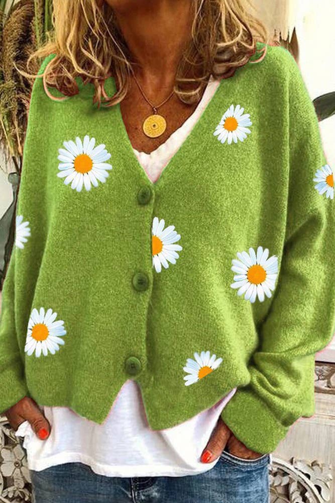 Daisy V-neck Cardigans: Orange / L