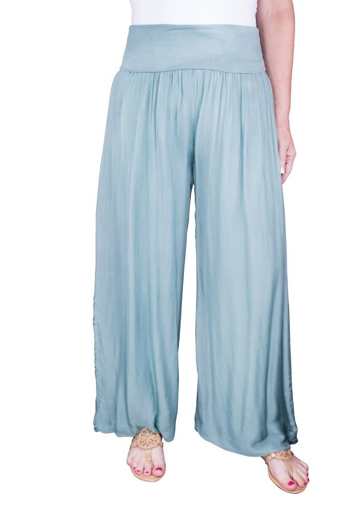 Foldover Waist Silk Pant (PL203):Navy