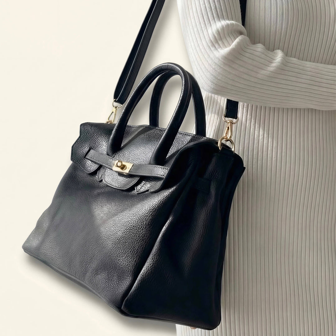 Maxi Bag Leather Made in Italy: Cognac