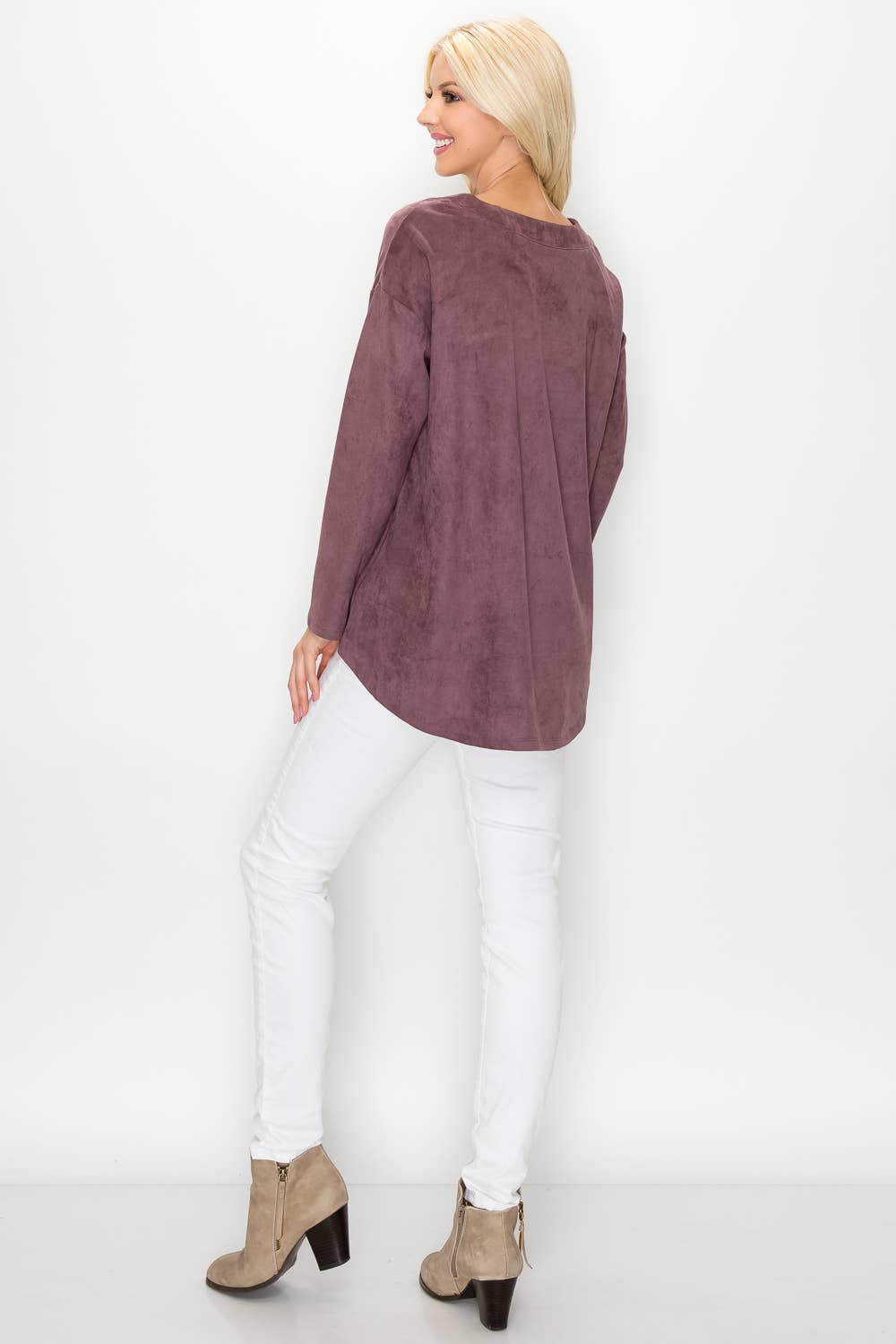 Andrea Stretch Suede Top: KHAKI / XL / A5415
