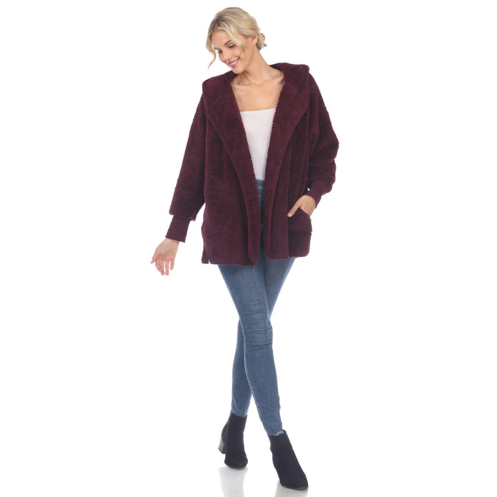 Plush Hooded Cardigan with Pockets: Purple / L/XL