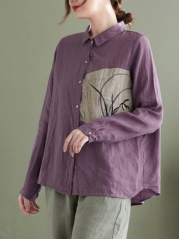 Embroidered Lapel Tops: APRICOT / XL