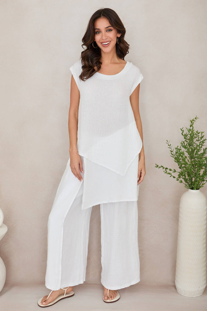 HI-LOW LINEN TOP Beige / S