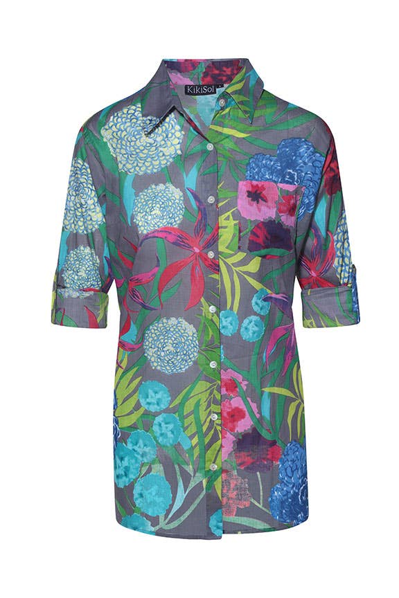 Charcoal Hydrangea Shirt: Medium