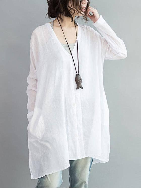V-neck Two-pieces Blouses Shirt: BEIGE