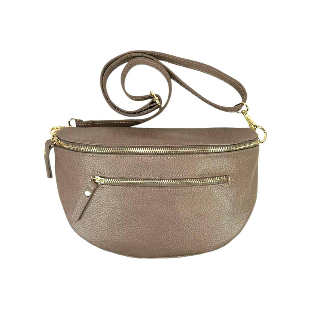 Italian Leather Waist Bag: Dark Silver