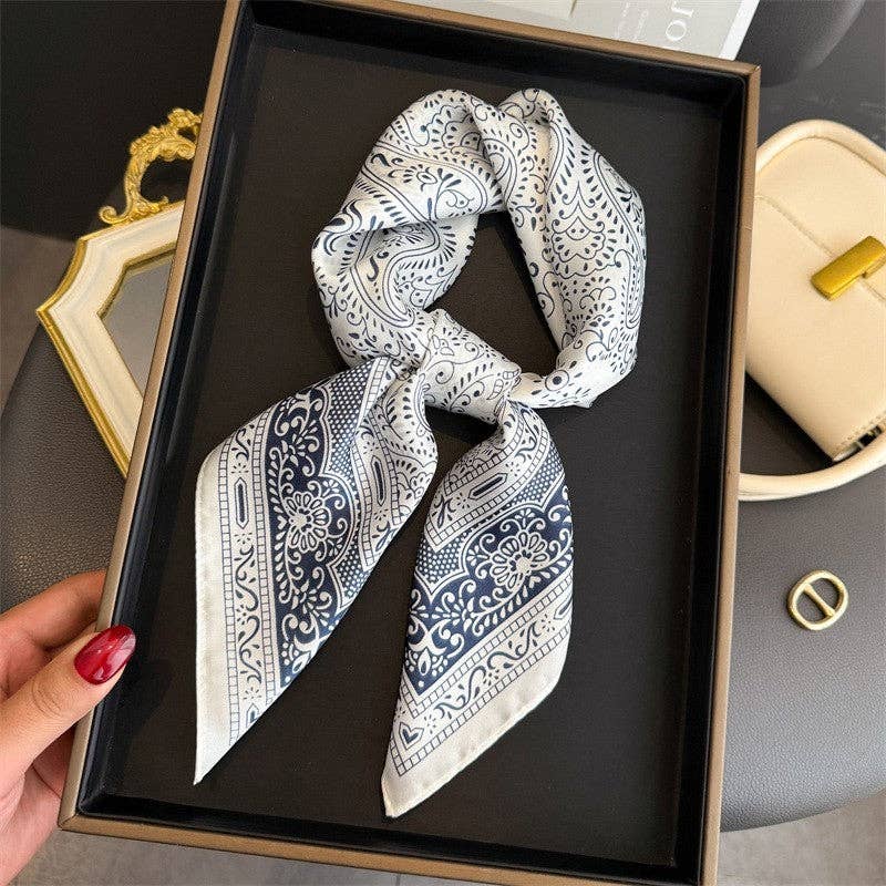 Sheer Trend - Fashion Print Square Scarf: MING BLUE