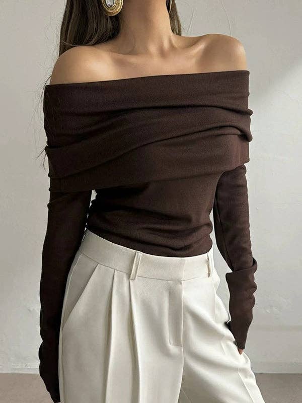 Off-The-Shoulder Sweater Tops: BLACK / M