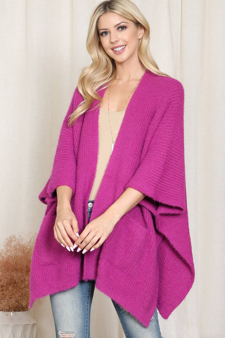 KNIT WITH POCKET KIMONO: Beige