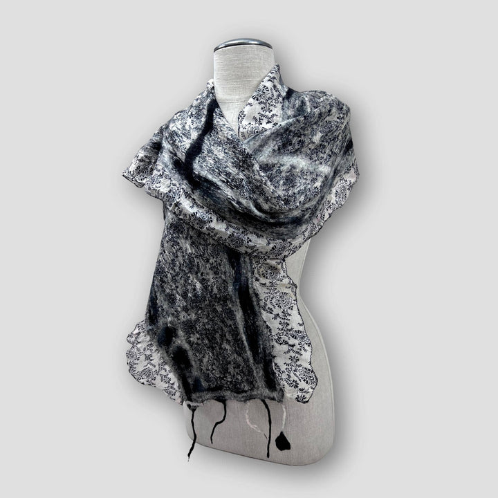 Maroon Merino Wool Spots Felt Flower scarf