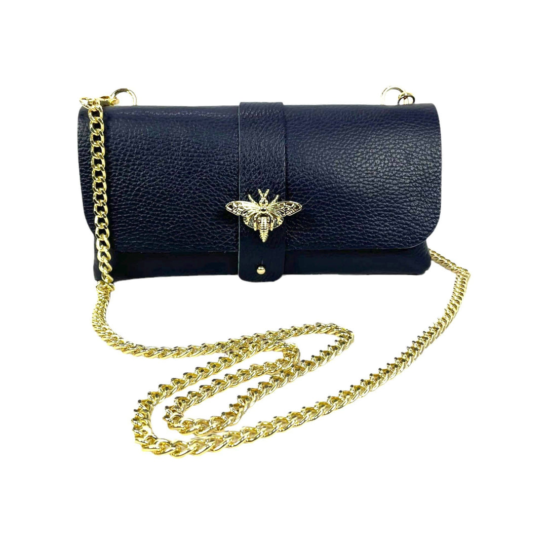 Grain Leather Bag with Dragonfly Clasp: Fuchsia