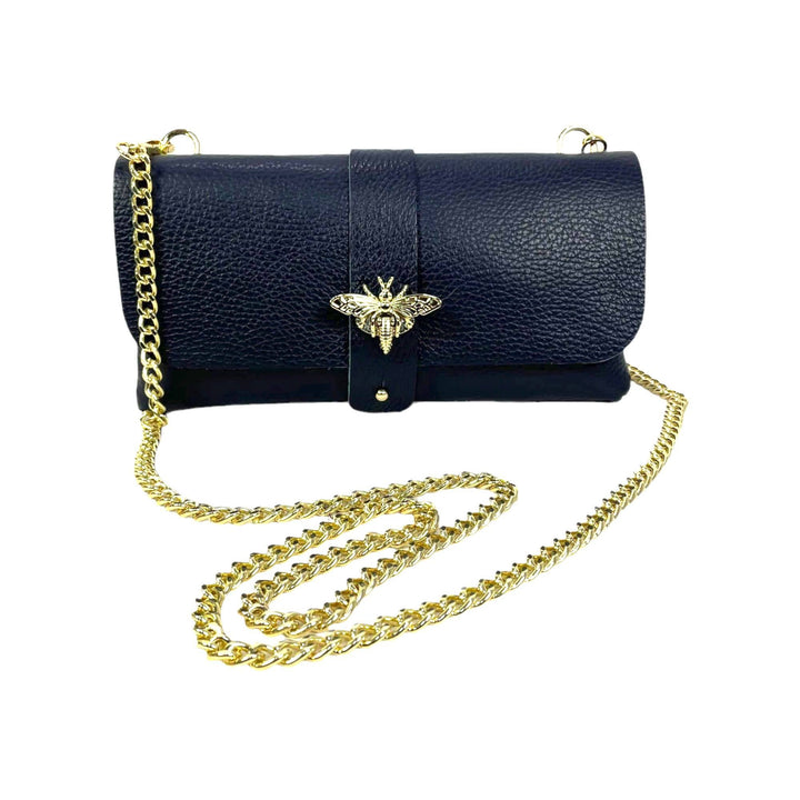 Grain Leather Bag with Dragonfly Clasp: Dark Taupe