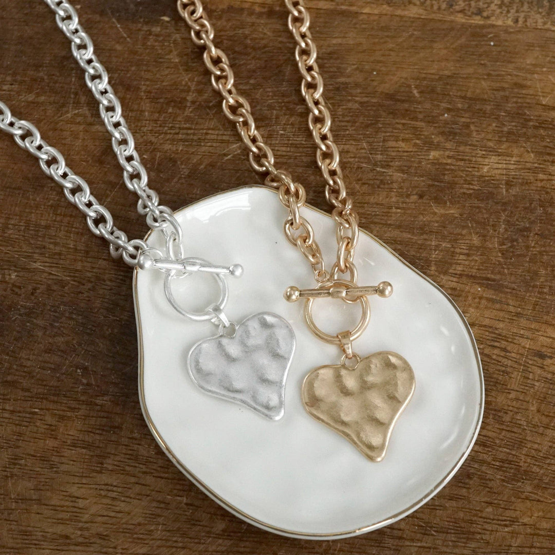 Hammered Heart Front Toggle Neck –Gold