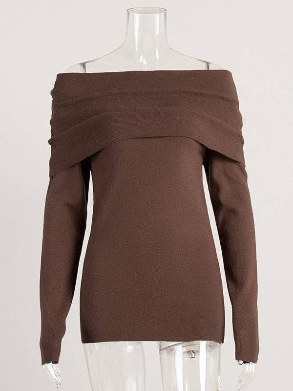 Off-The-Shoulder Sweater Tops: BLACK / M