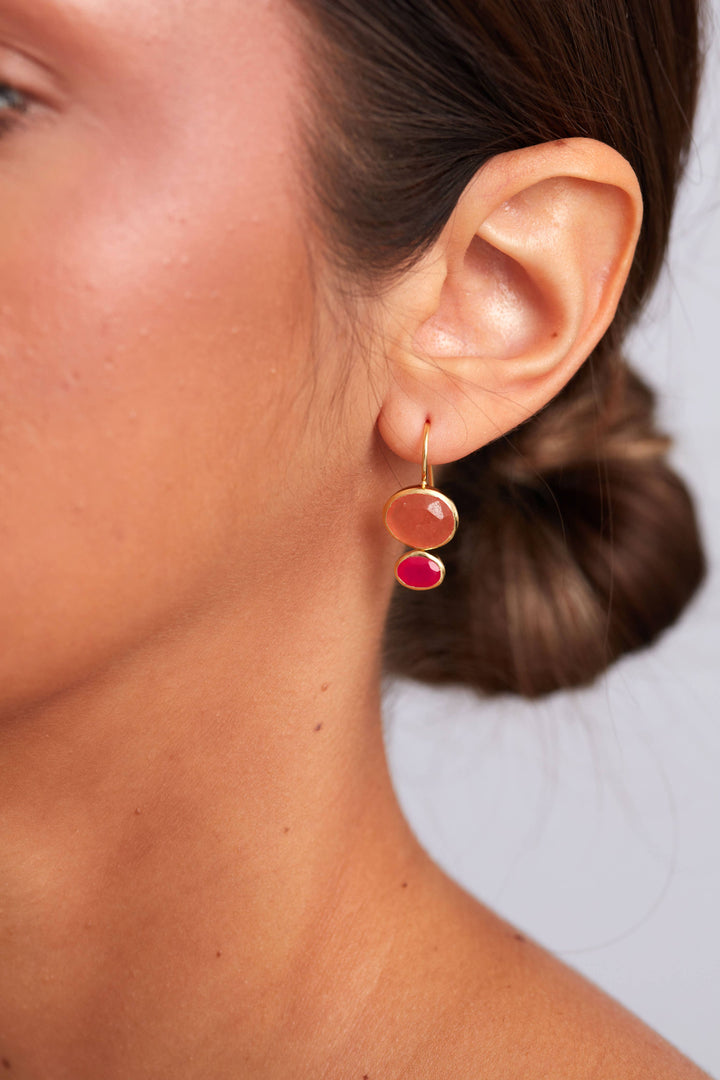 Primrose Earring - Pink Onyx & Carnelian