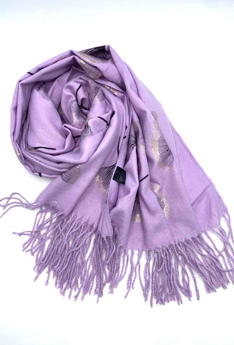 Gingko Leaf Pattern Soft Scarf: White