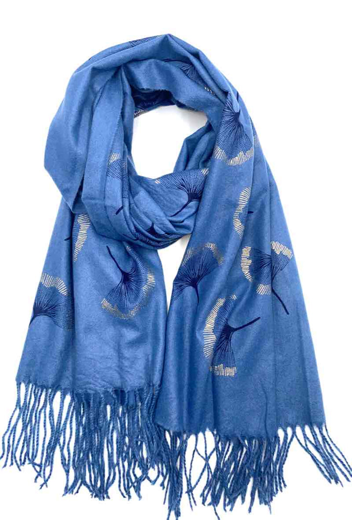 Gingko Leaf Pattern Soft Scarf: Black