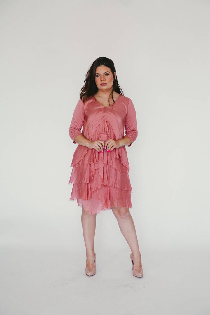 V-Neck Silk Dress : One Size / Guava