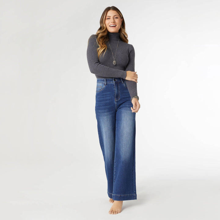 EverStretch High Rise Wide Leg Dark Denim / L