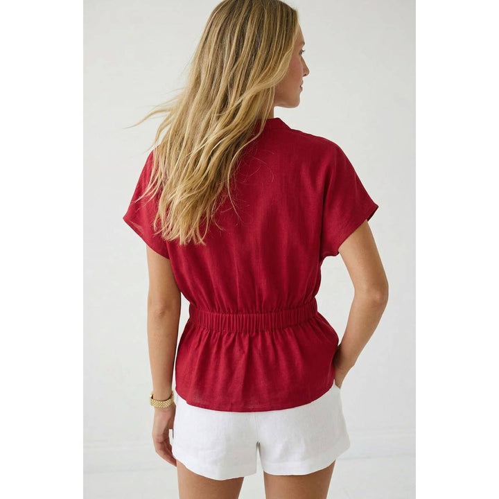 Rope Tie Waist Top: Taupe / S