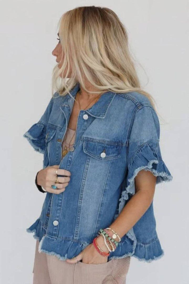 Frayed Denim Jacket: BLUE / S