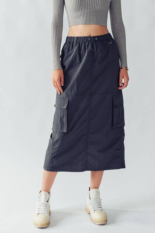 MIDI PARACHUTE SKIRT: SLATE