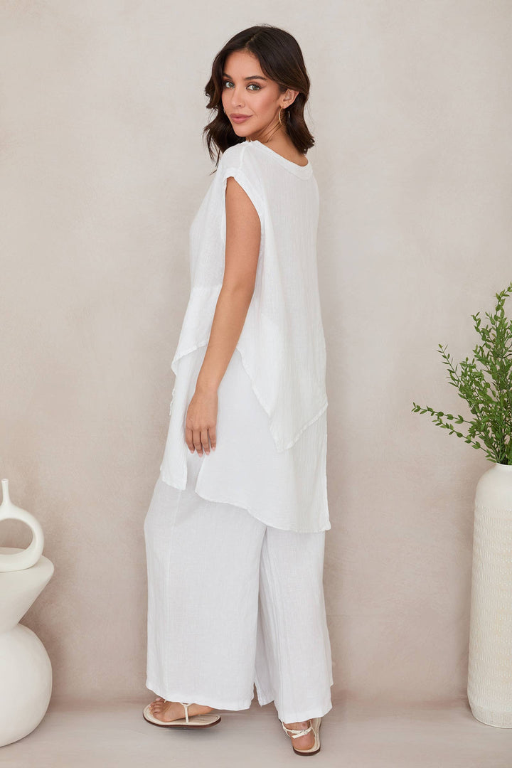 HI-LOW LINEN TOP Beige / L