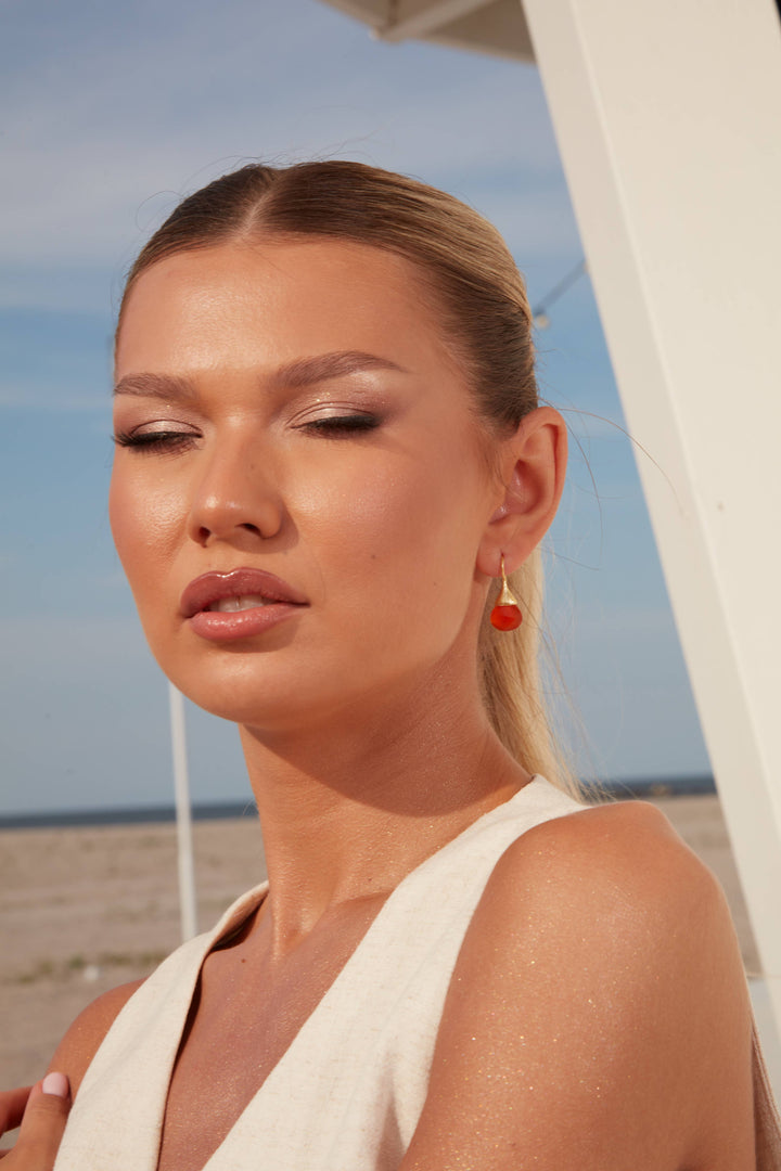 Boho Droplet Earrings Gold - Carnelian