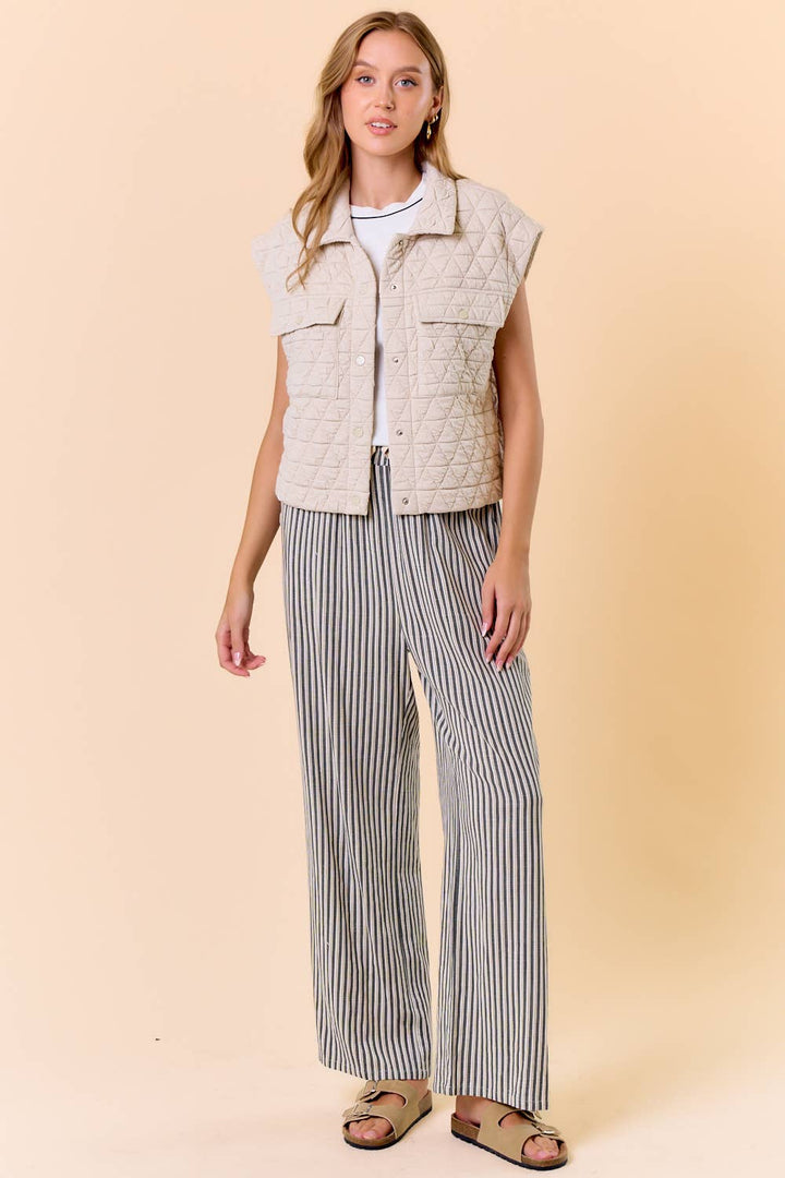 Doe and Rae - QUILTED POINT COLLAR FLAP PATCHED POCKET VEST - 10626J-1: OAT / M