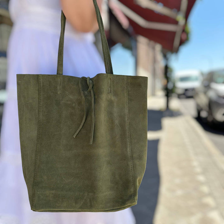 Italian Leather Bag Suede: Military Green