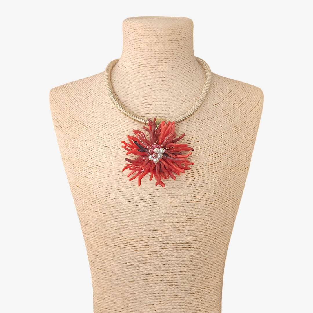 Bijoux Envie Statement Jewelry - Red Coral Flower Collar Necklace | Coastal Statement Jewelry