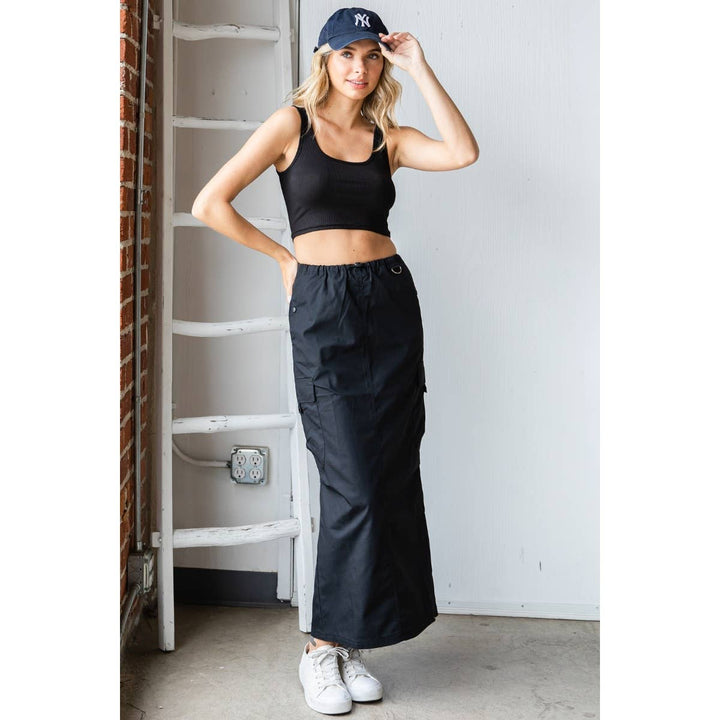 Parachute Cargo Long Skirt: Black / L
