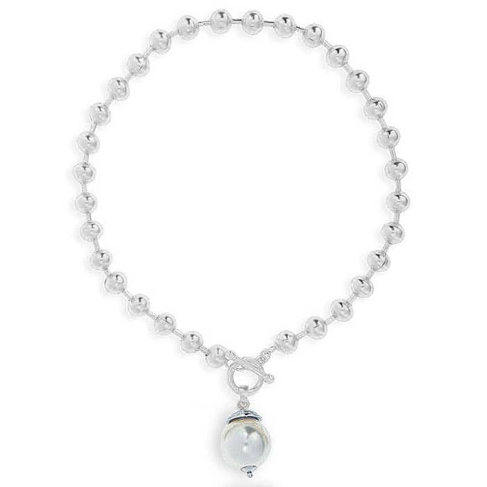 Ball Chain & Pearl Drop Necklace: Gold