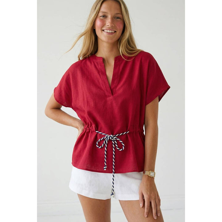 Rope Tie Waist Top: Taupe / M