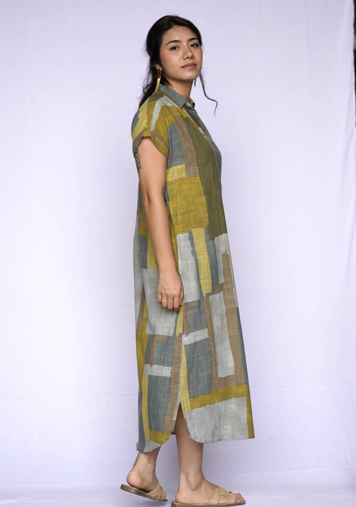 Aya Geo Dress: Mustard / S
