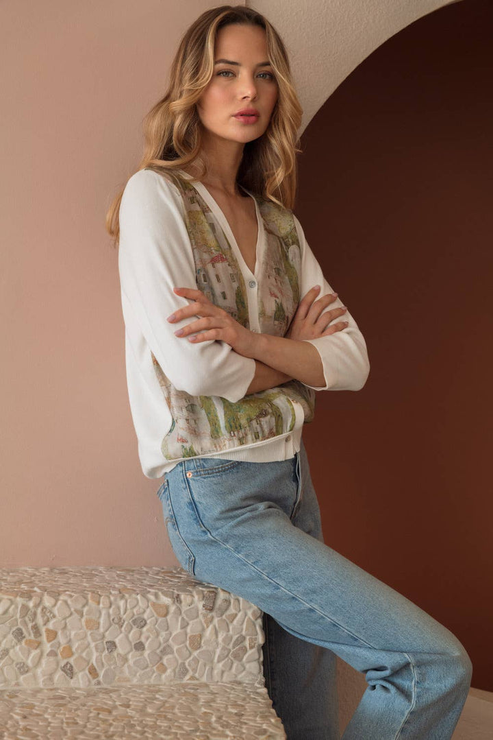 Print Cardigan: White / XS
