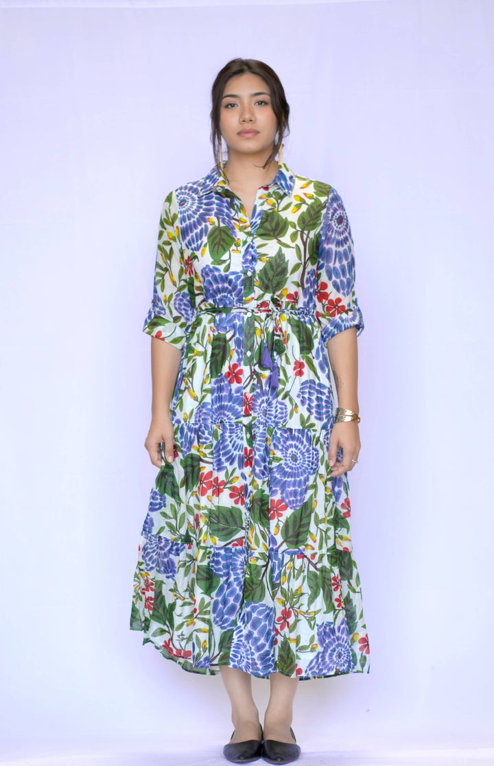 Cotton Tiered Shirt Dress: S