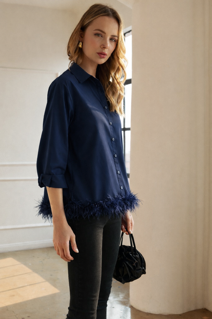 Feathered Top: Navy / S