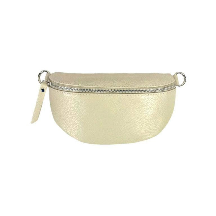 Italian Leather Waist Bag with Zipper: Bottle Green