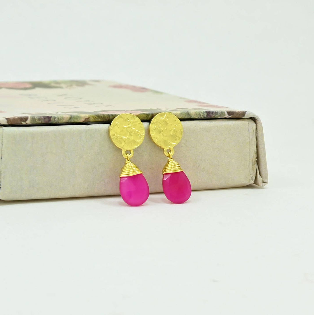 Abigail Earring Gold Plated - Pink Onyx