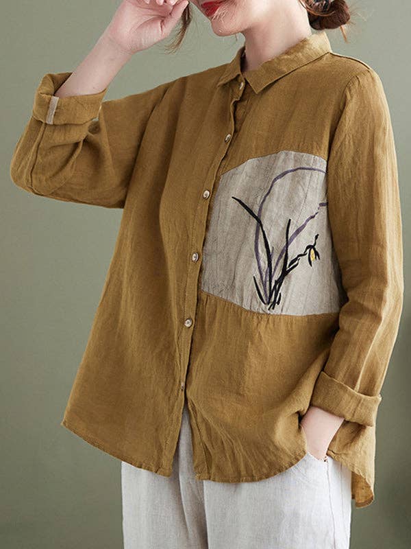 Embroidered Lapel Tops: APRICOT / XL