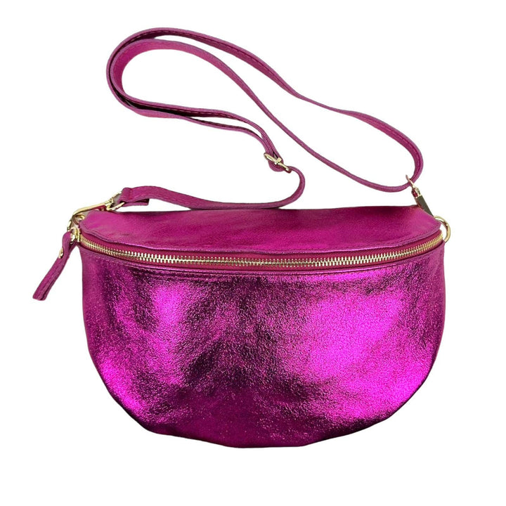 Large Metallic Italian Leather Waist Bag : Rose Gold