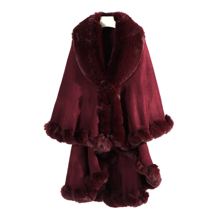 PEACH ACCESSORIES - PE371 Double layer faux fur trimmed capes: Raspberry