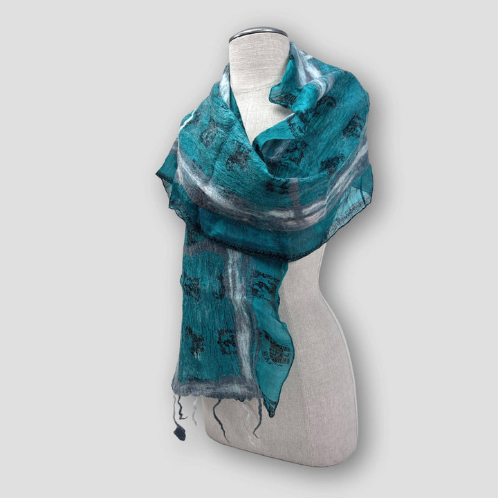 Maroon Merino Wool Spots Felt Flower  Scarf