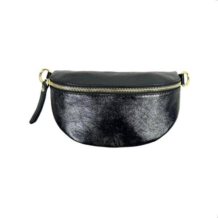 Metallic Leather Waist Bag : Navy blue